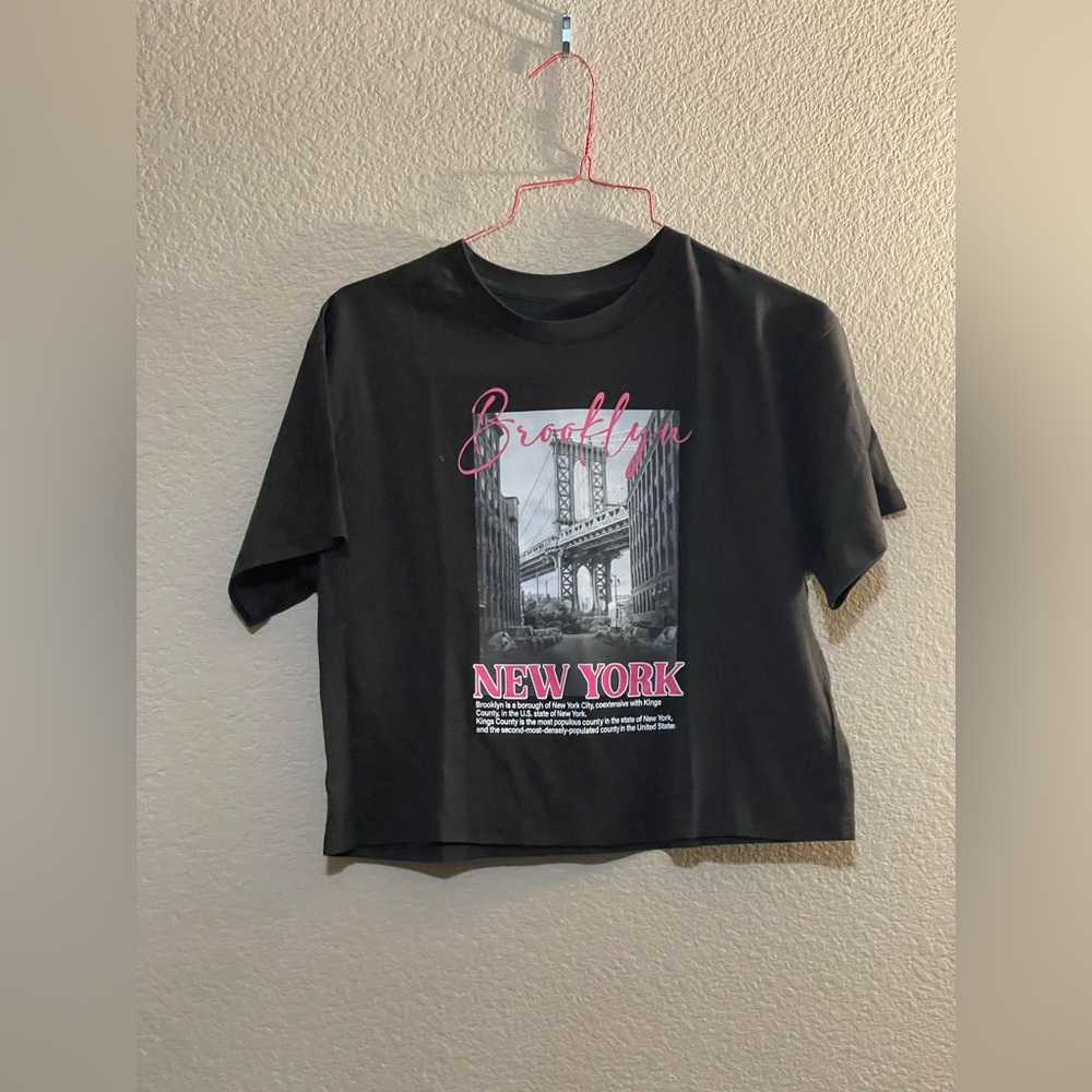 Brooklyn New York Graphic Tee - Black with Pink Print